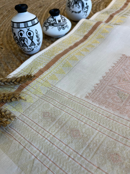 Golden Grace Handwoven Tant Saree - WEVOW
