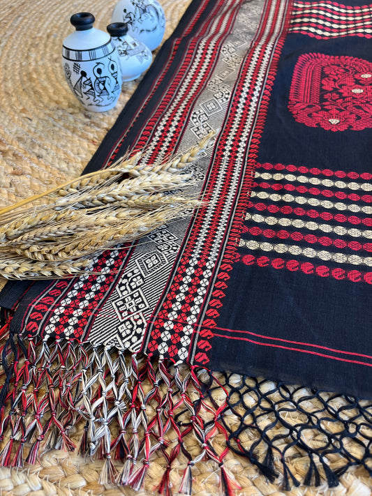 Midnight Elegance: Red and Black Ethnic Saree - WEVOW