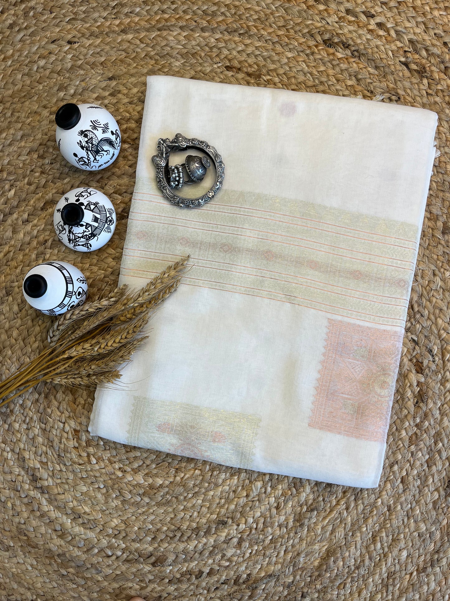 Golden Grace Handwoven Tant Saree - WEVOW
