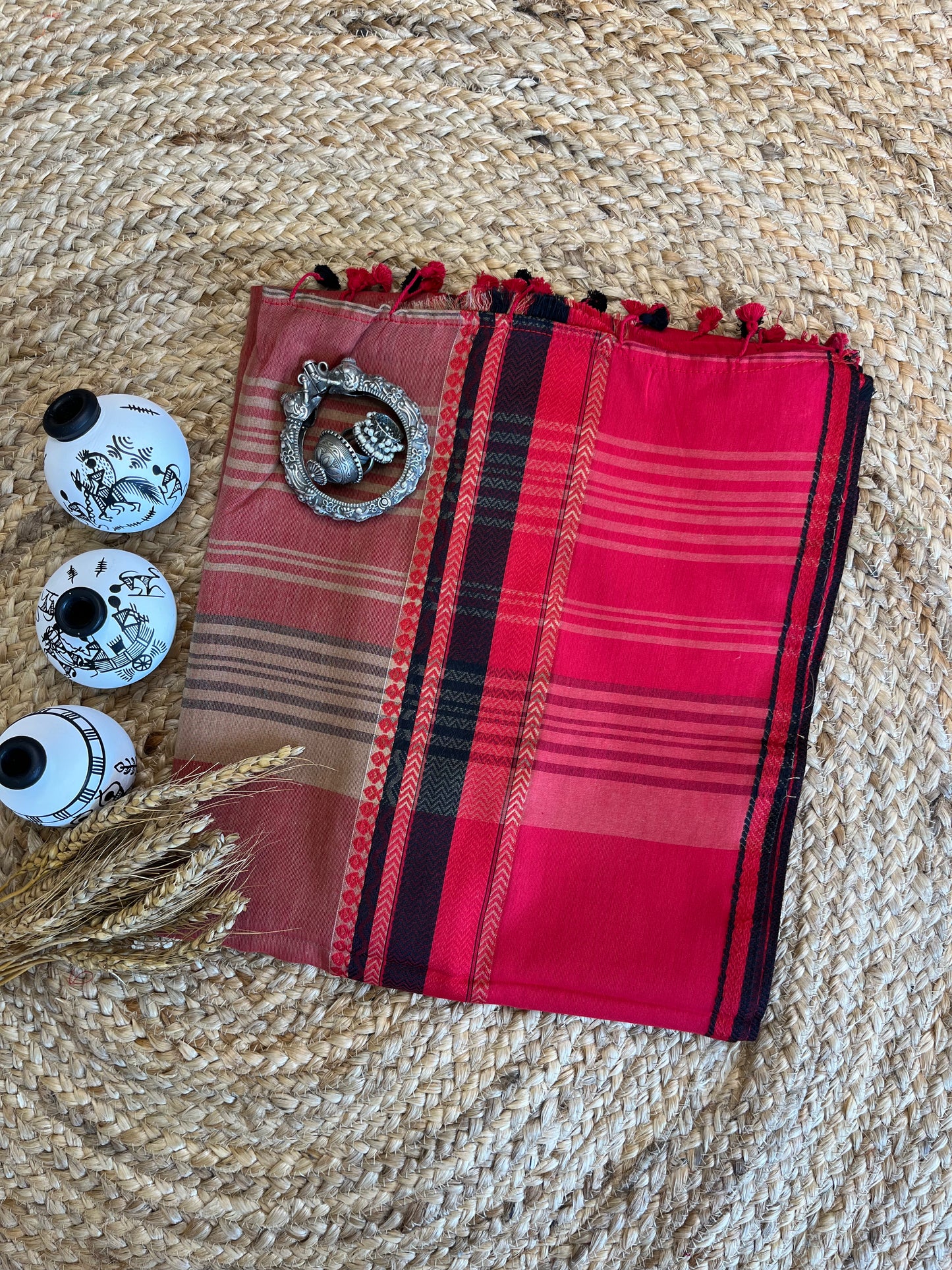 Scarlet Serenity Cotton Saree - WEVOW