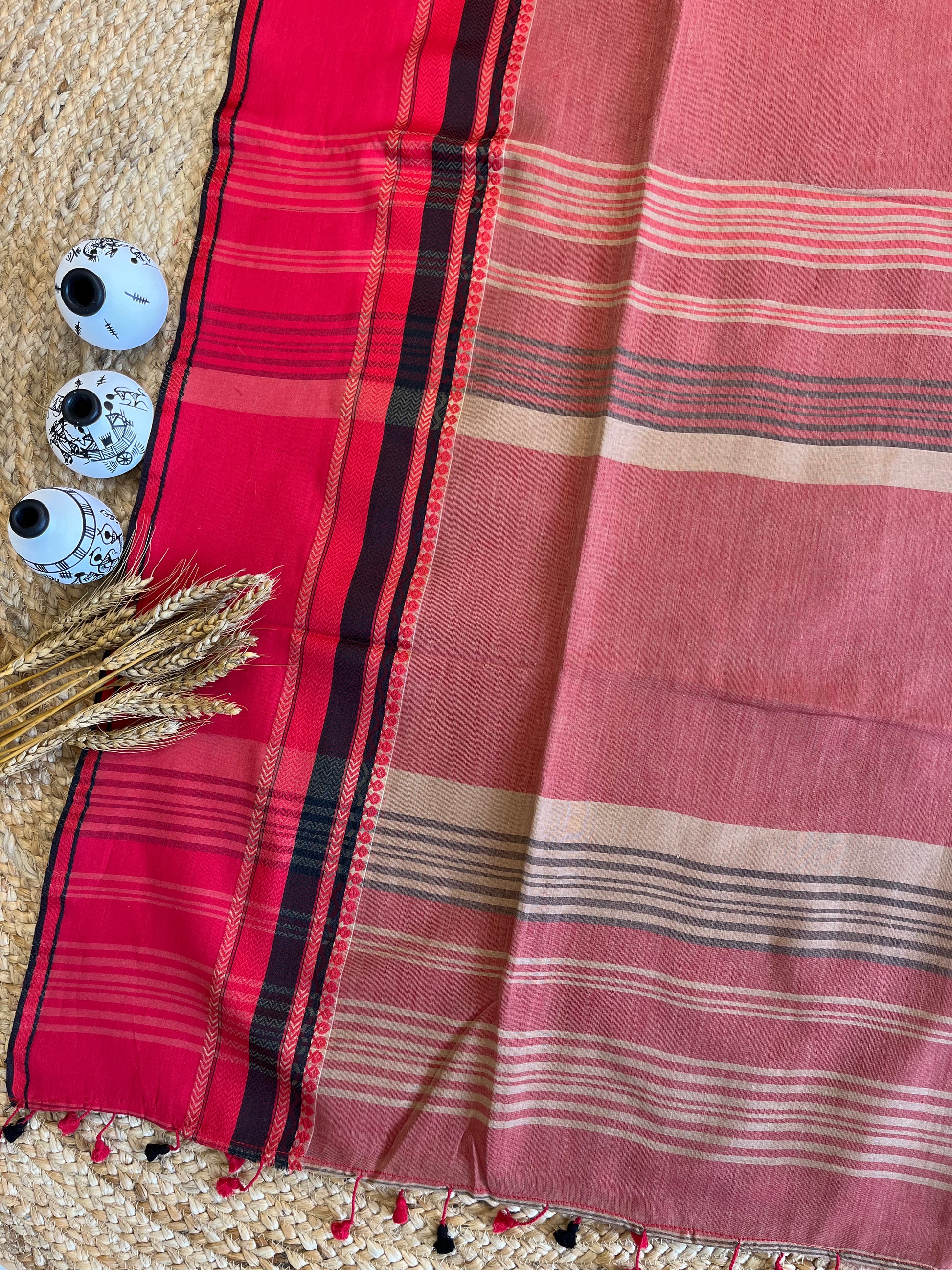 Scarlet Serenity Cotton Saree - WEVOW
