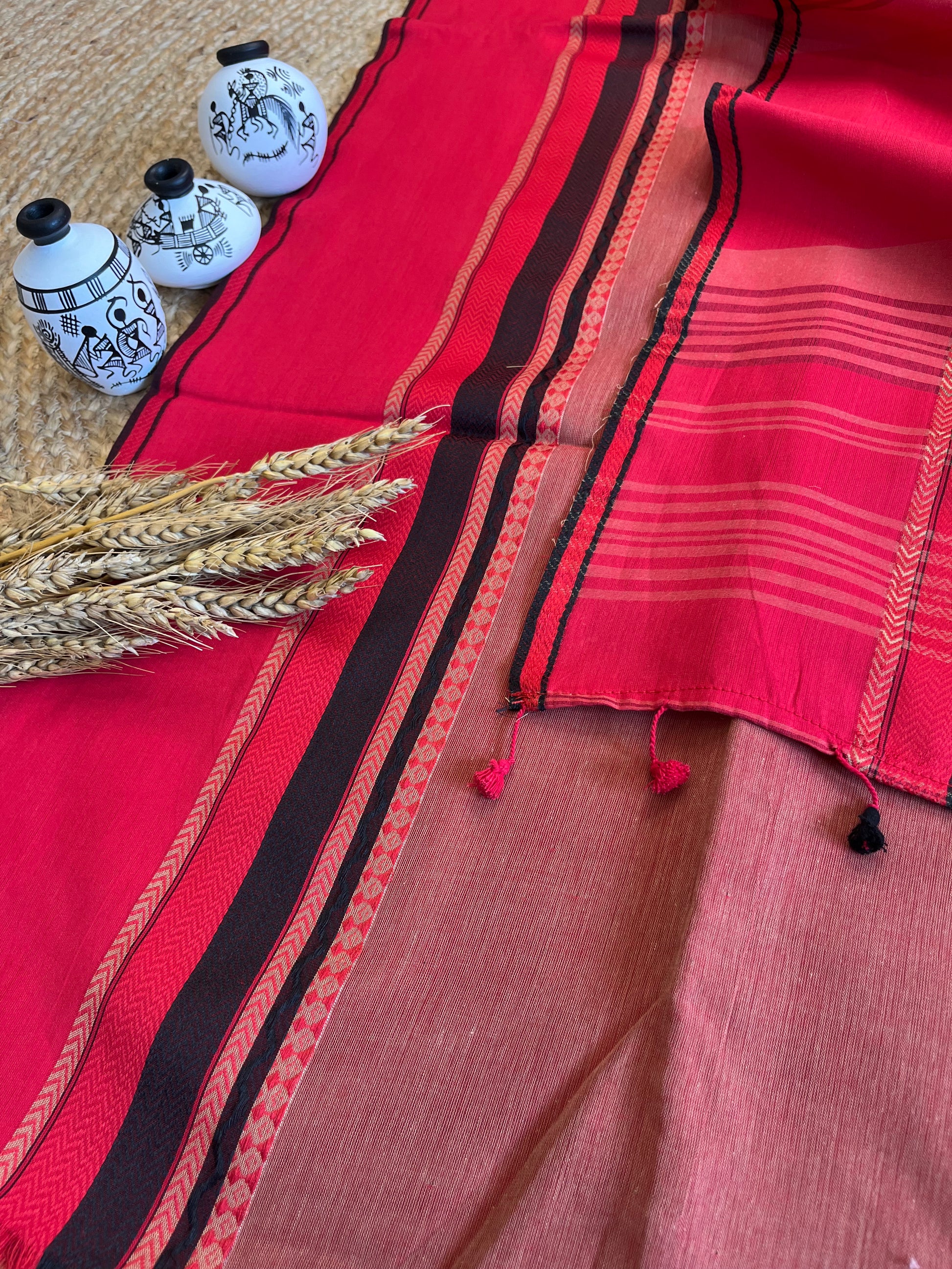 Scarlet Serenity Cotton Saree - WEVOW