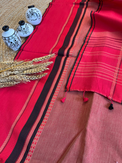 Scarlet Serenity Cotton Saree - WEVOW