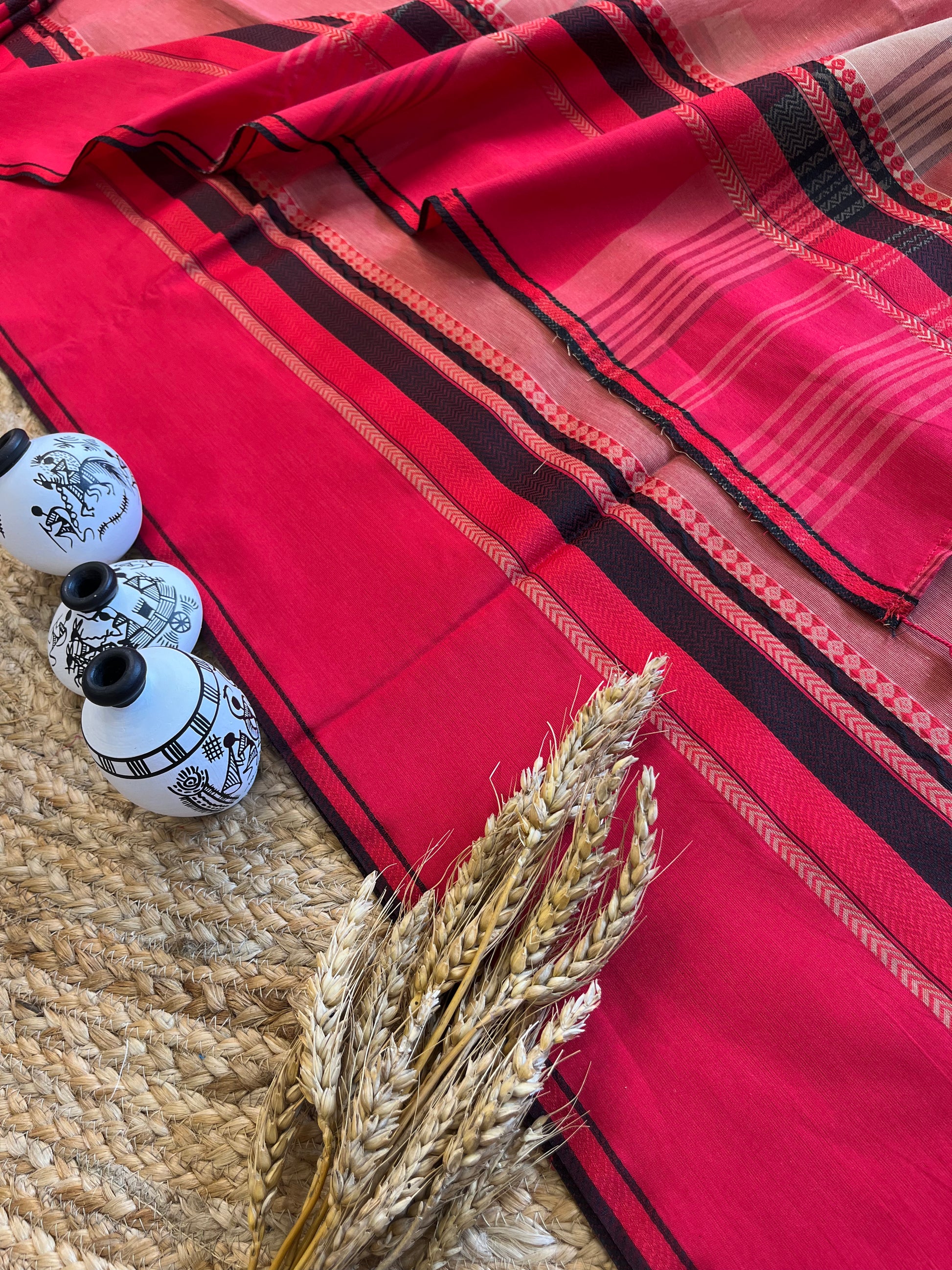 Scarlet Serenity Cotton Saree - WEVOW