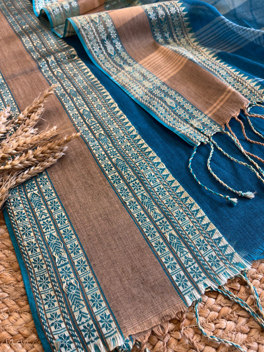 Teal Blue Rhapsody Cotton Saree - WEVOW