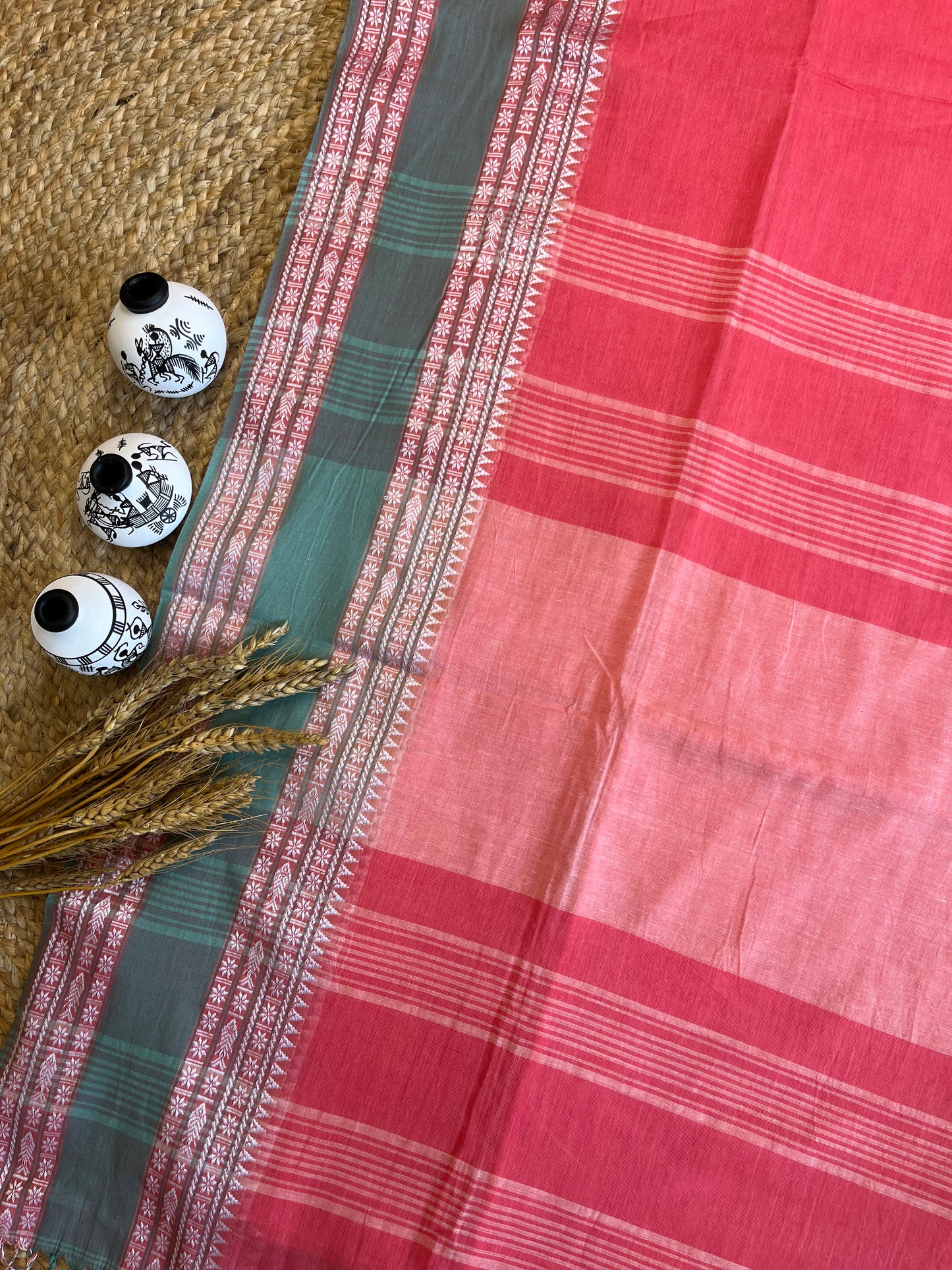 Pink and Grey Fusion Cotton Saree - WEVOW