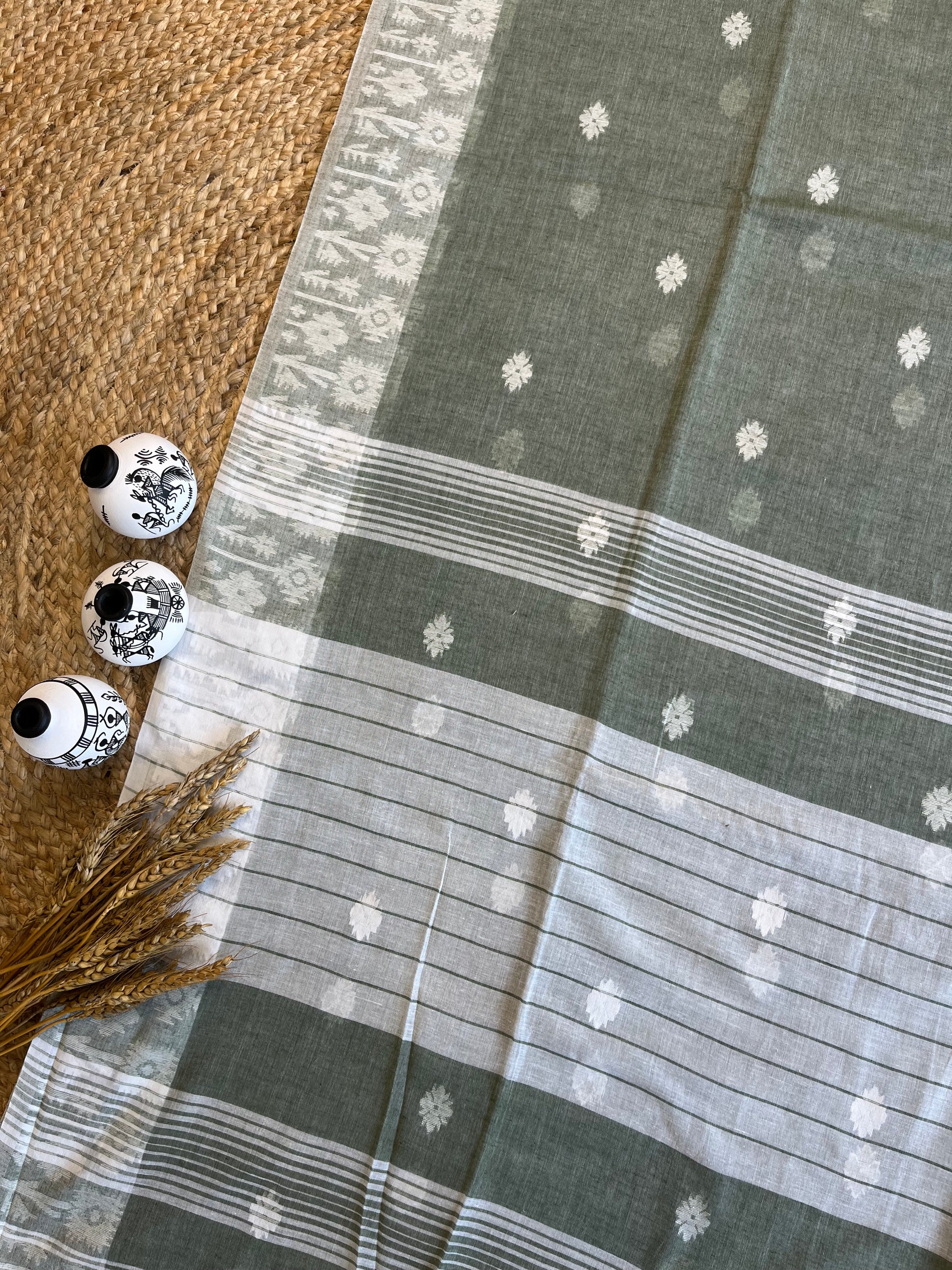 Whispering Ash Cotton Saree - WEVOW
