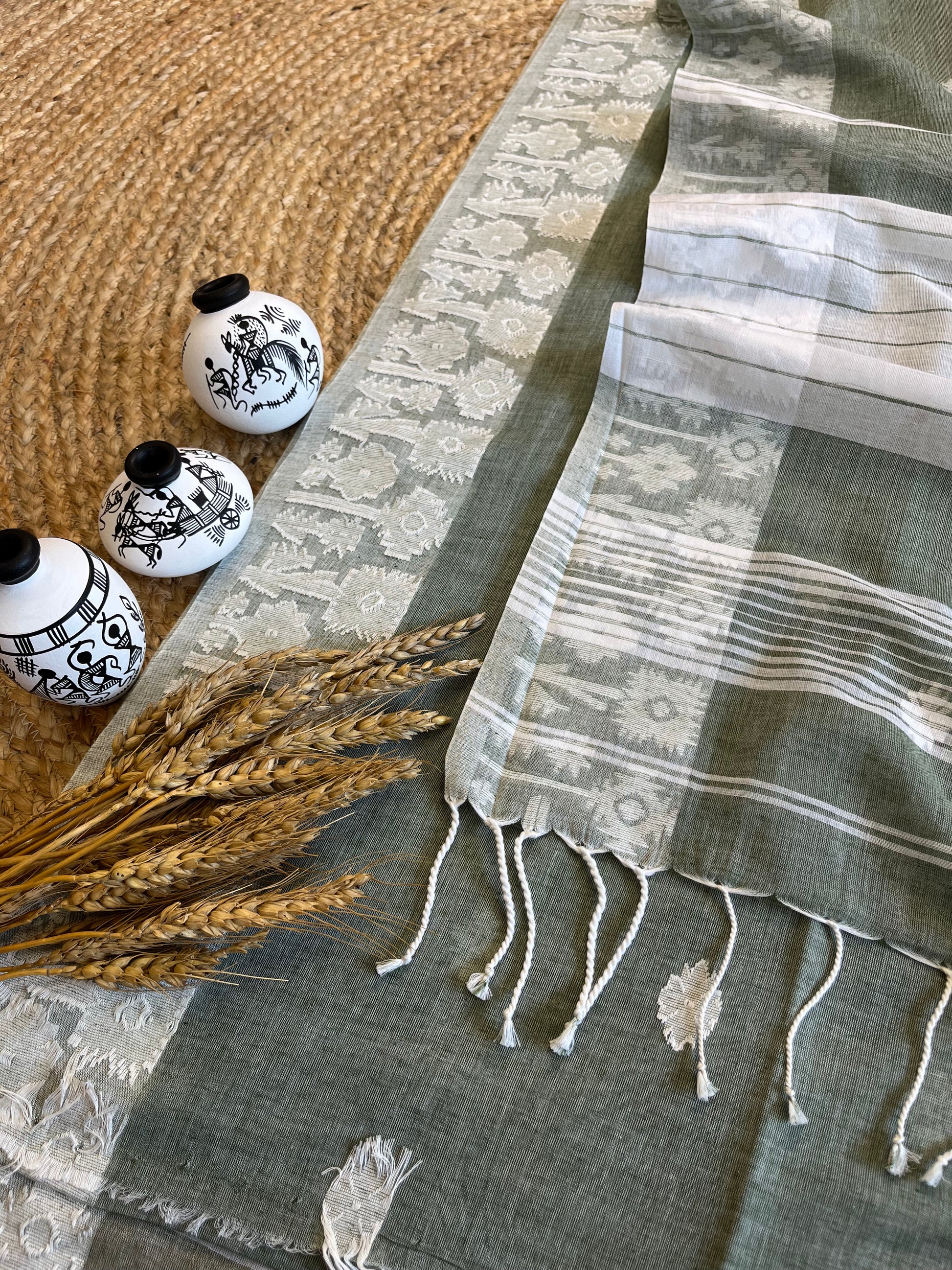 Whispering Ash Cotton Saree - WEVOW