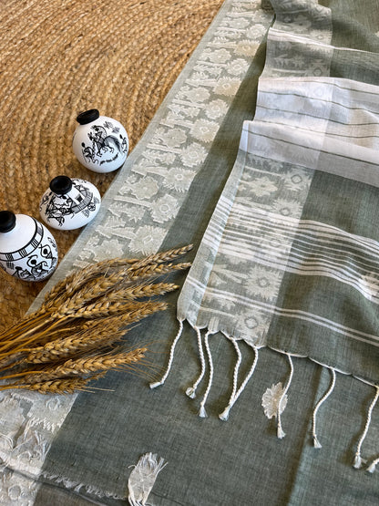 Whispering Ash Cotton Saree - WEVOW