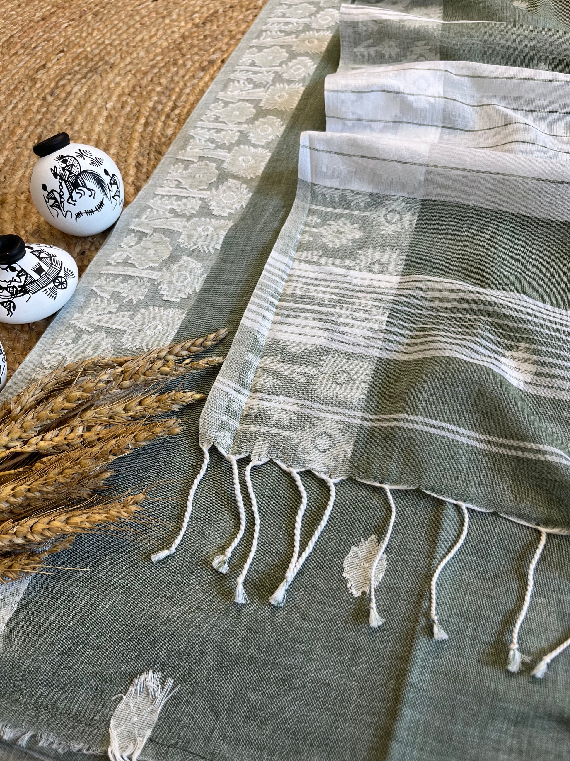Whispering Ash Cotton Saree - WEVOW