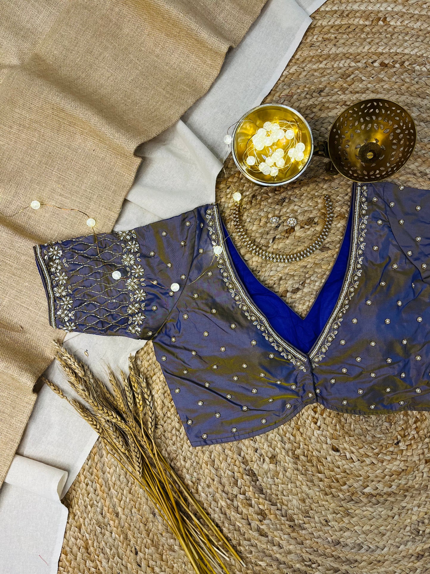Light Lavender and Purple Mixed Bridal Blouse with Handcrafted Zardosi - WEVOW