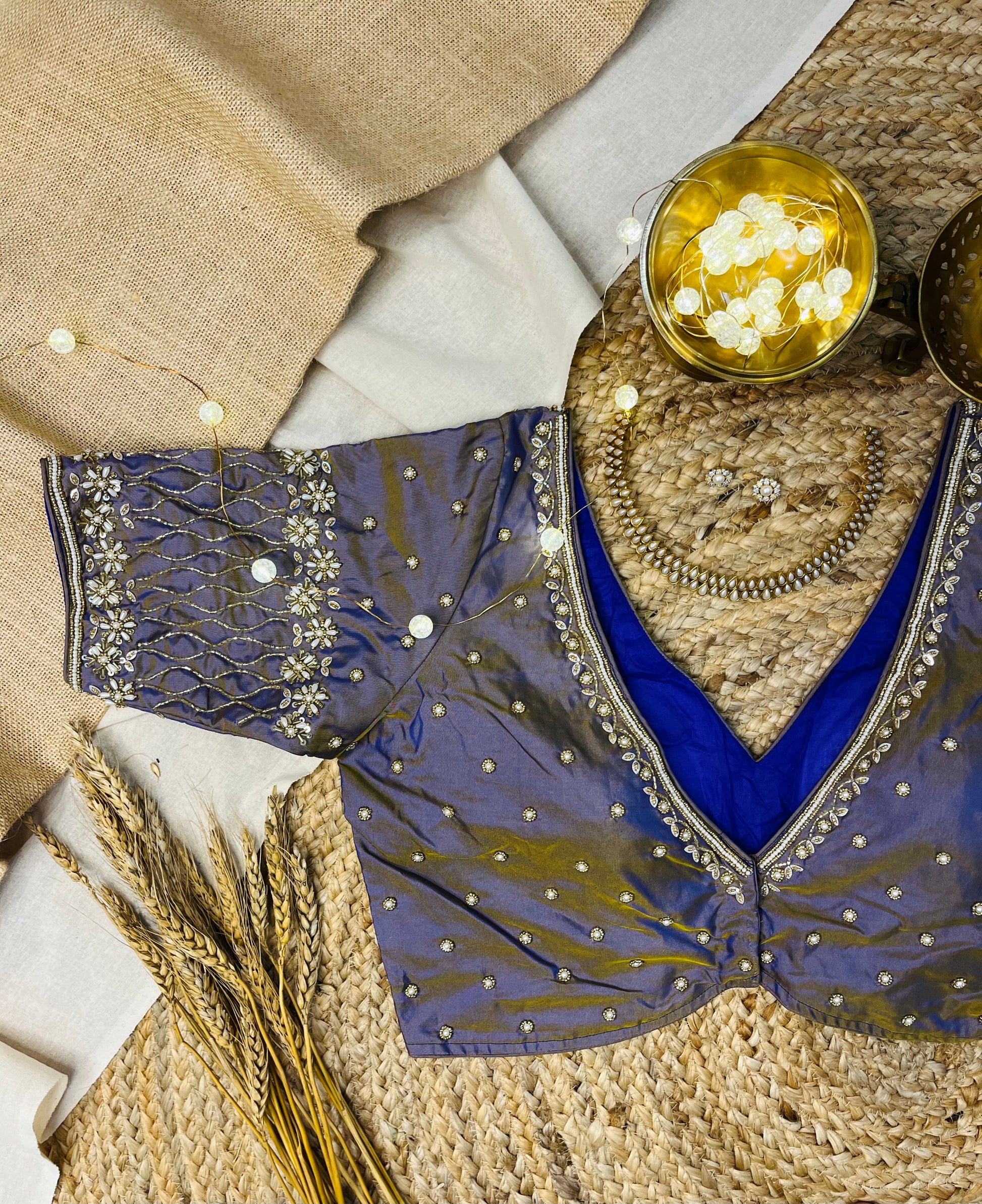Light Lavender and Purple Mixed Bridal Blouse with Handcrafted Zardosi - WEVOW