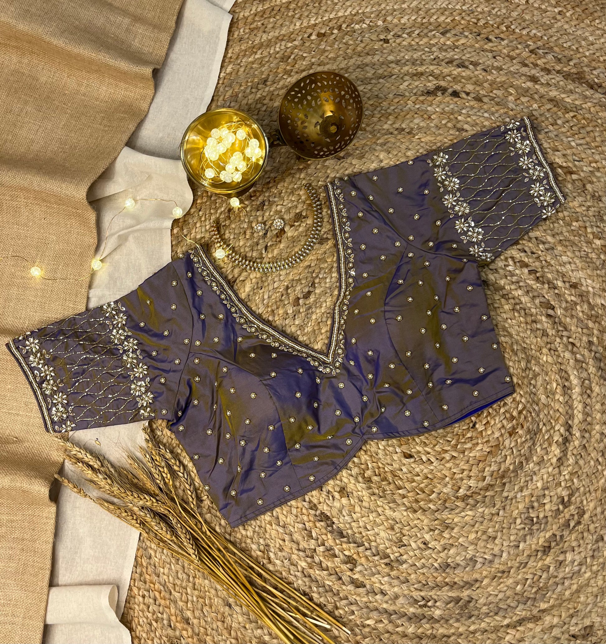 Light Lavender and Purple Mixed Bridal Blouse with Handcrafted Zardosi - WEVOW
