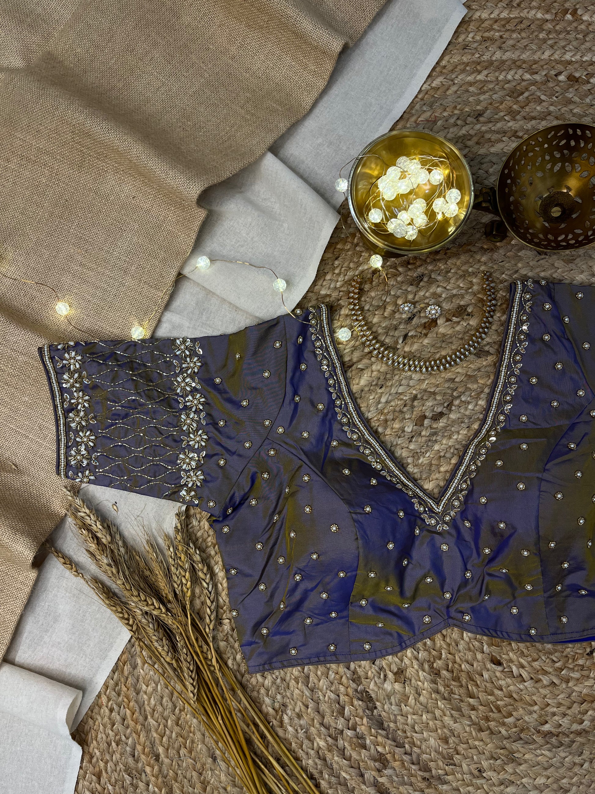 Light Lavender and Purple Mixed Bridal Blouse with Handcrafted Zardosi - WEVOW