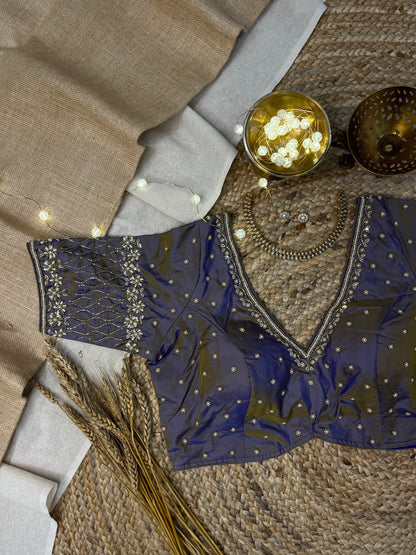 Light Lavender and Purple Mixed Bridal Blouse with Handcrafted Zardosi - WEVOW
