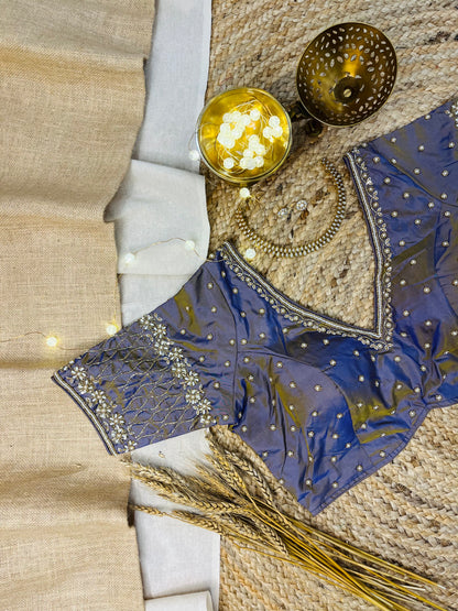 Light Lavender and Purple Mixed Bridal Blouse with Handcrafted Zardosi - WEVOW