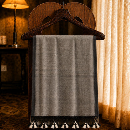 Charcoal Grey Plain Khadi Saree with Black Border and Handcrafted Tassel Pallu