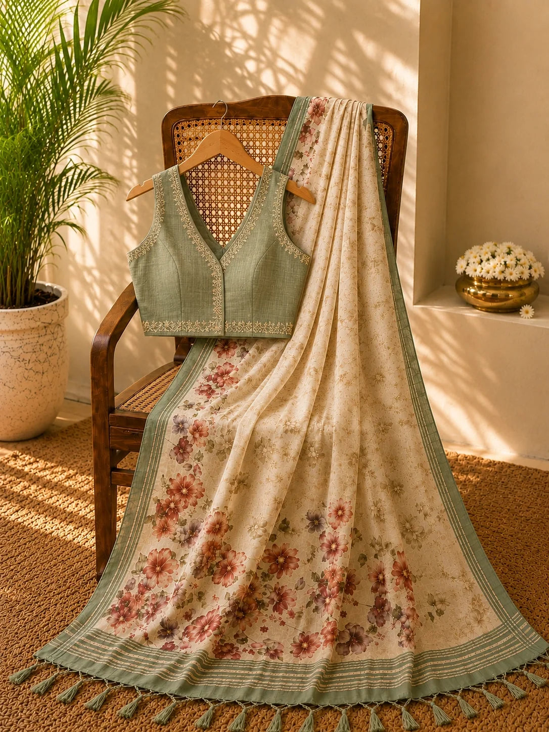 Beige Linen Digital Print Saree image 2