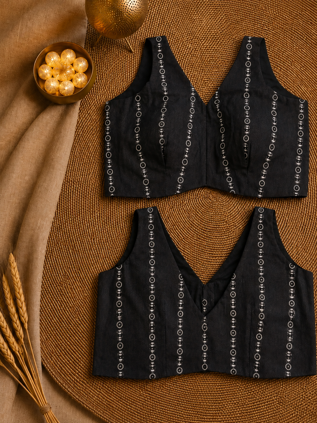Black Cotton Jacquard Sleeveless V-Neck Blouse image 3