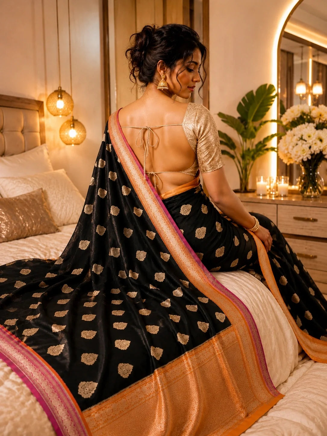 Black Khaddi Banarasi Crepe Silk Saree image 2