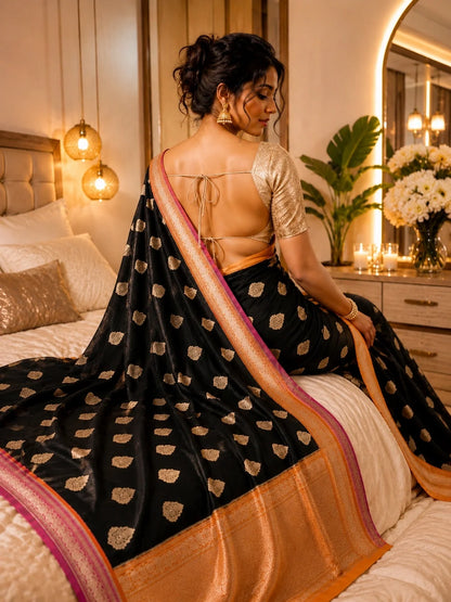 Black Khaddi Banarasi Crepe Silk Saree image 2