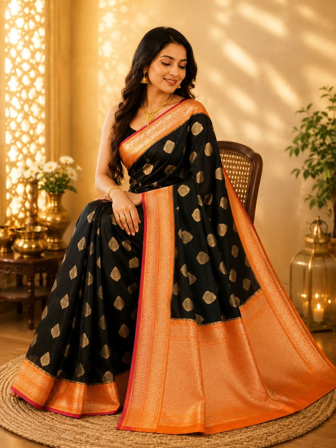 Black Khaddi Banarasi Crepe Silk Saree image 3