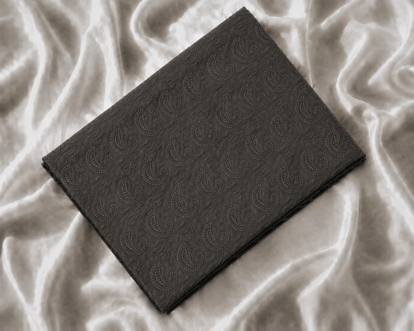 Charcoal Black Georgette Chikankari Saree with Tonal Paisley Embroidery