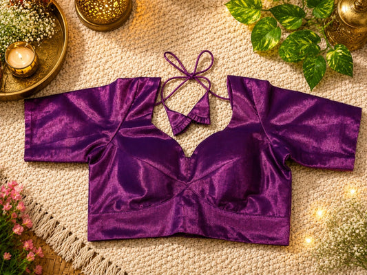 Handloom Tissue Glass Sleeves Deep Purple Designer Blouse
