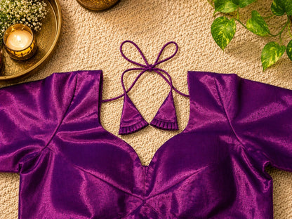 Handloom Tissue Glass Sleeves Deep Purple Designer Blouse