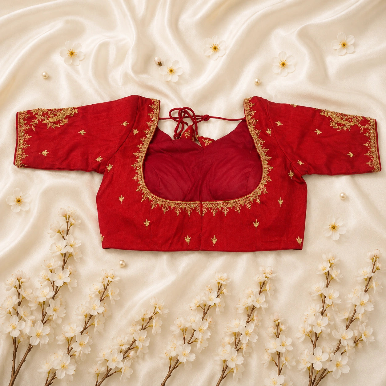 Maroon Raw Silk Bridal Ari Work Embroidered Blouse for Women V-Neck Festive Ethnic Wear