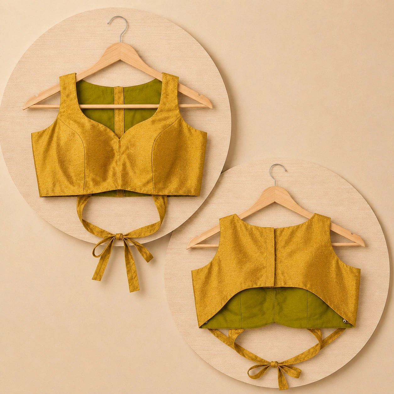 Mustard Gold Raw Silk Sweetheart Neck Sleeveless Blouse with Back Tie-Up
