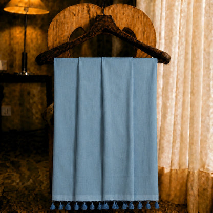 Dusty Sky Blue Pure Cotton Solid Color Saree with Tassel Pallu