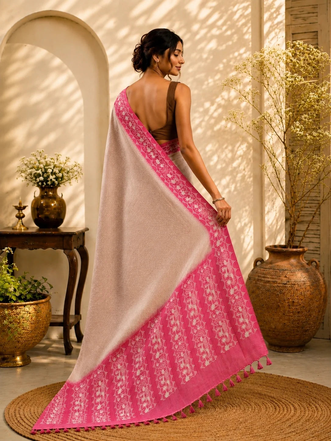 Blush Pink Semi Tussar Jamdani Saree image 2