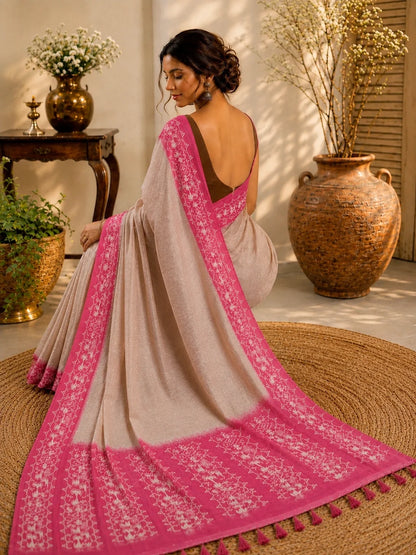 Blush Pink Semi Tussar Jamdani Saree image 3