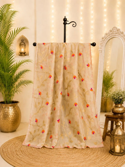 Cream Muslin Jamdani Saree image 3