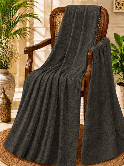 Charcoal Black Georgette Chikankari Saree with Tonal Paisley Embroidery