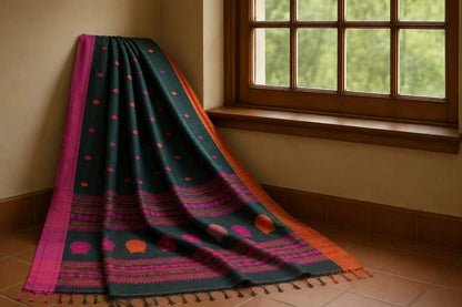 Dongiya Khadi Tree Motif Saree Woven Border Close Up