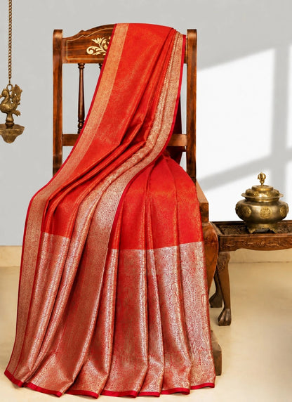 WEVOW Pure Tanchoi Banarasi Saree Red Detail View
