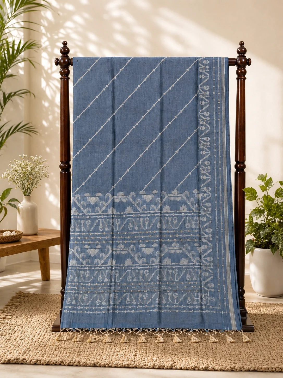 Dusty Blue Silk Jamdani Saree image 3