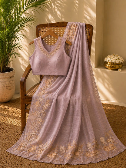 Dusty Mauve Pure Crush Tissue Saree image 2