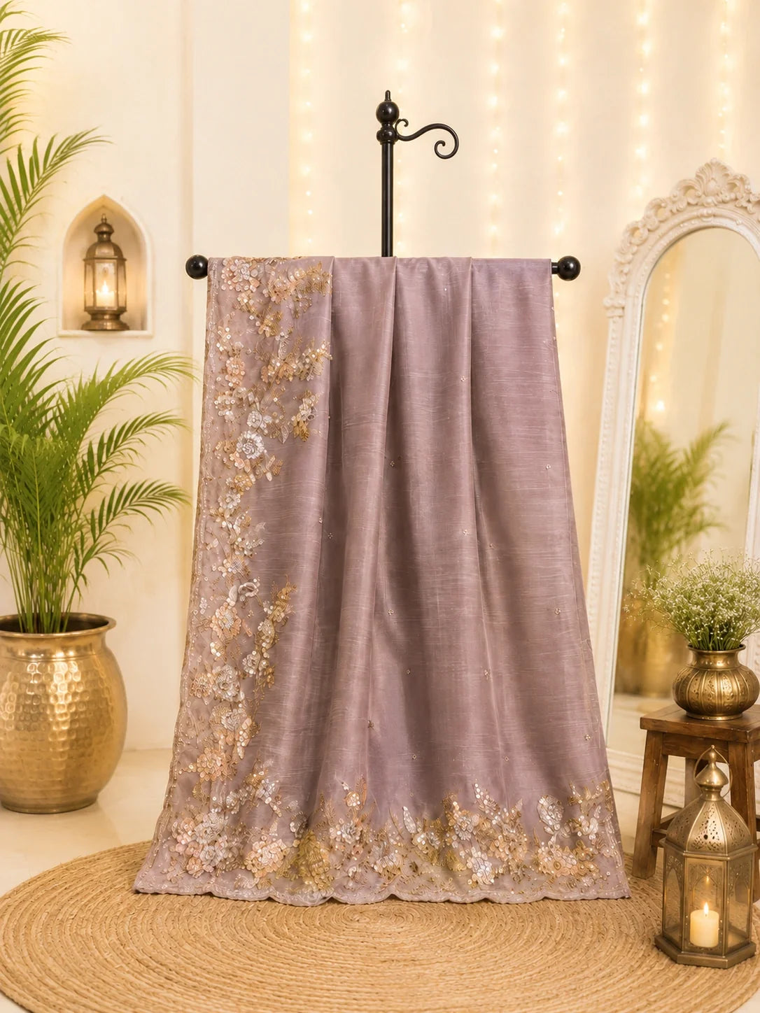 Dusty Mauve Pure Crush Tissue Saree image 3