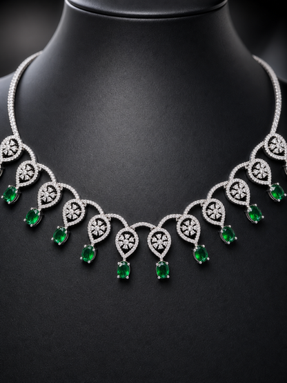 Emerald Green AD Necklace Set with Crystal Drop Earrings - necklace detail