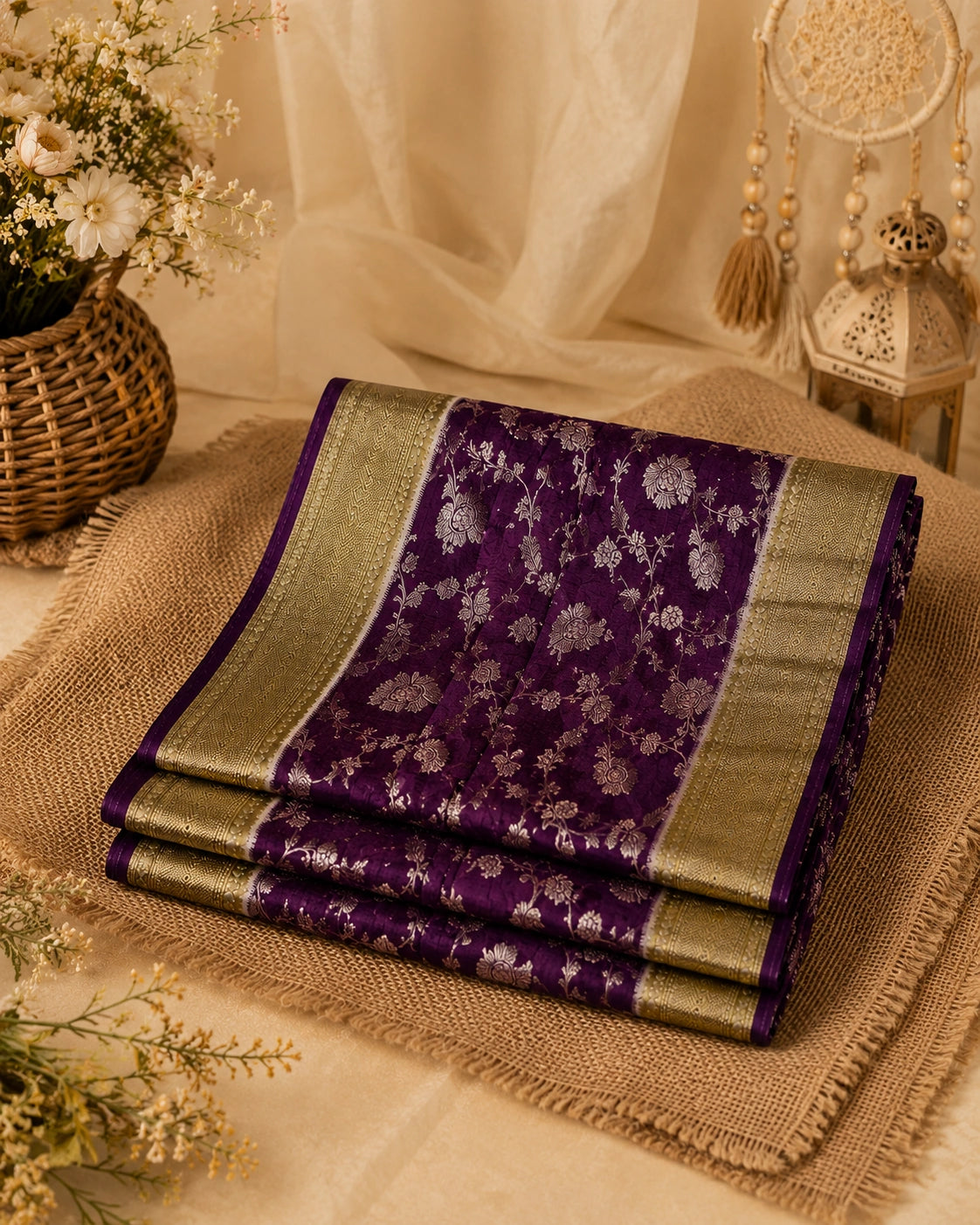 Royal Purple Matka Khaddi Banarasi Saree with Zari Floral Weaving