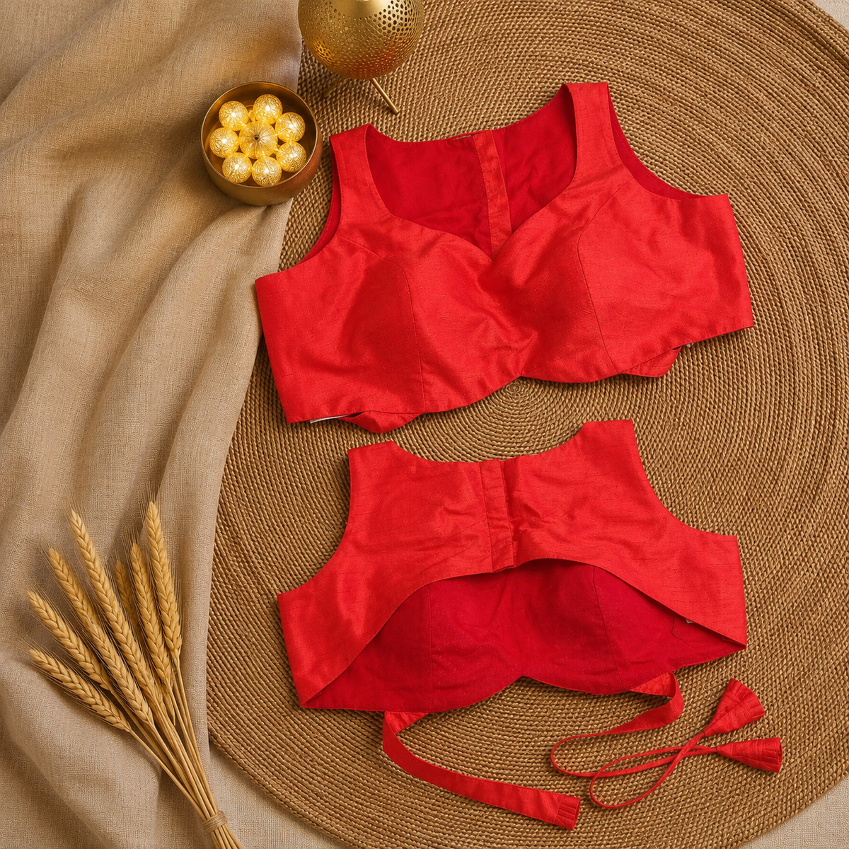 Red Raw Silk Sweetheart Neck Sleeveless Blouse for Women Elegant Ethnic Saree Blouse