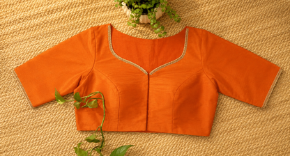 Orange Raw Silk Ari Work Blouse – Designer Embroidered Blouse for Wome