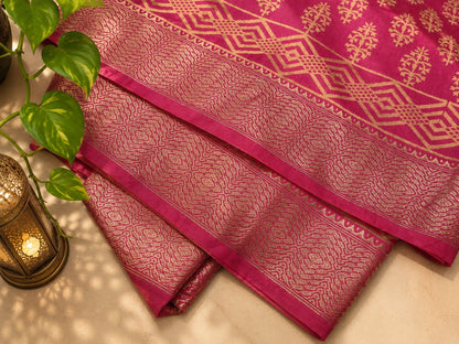 Rani Pink Maheshwari Silk Woven Saree