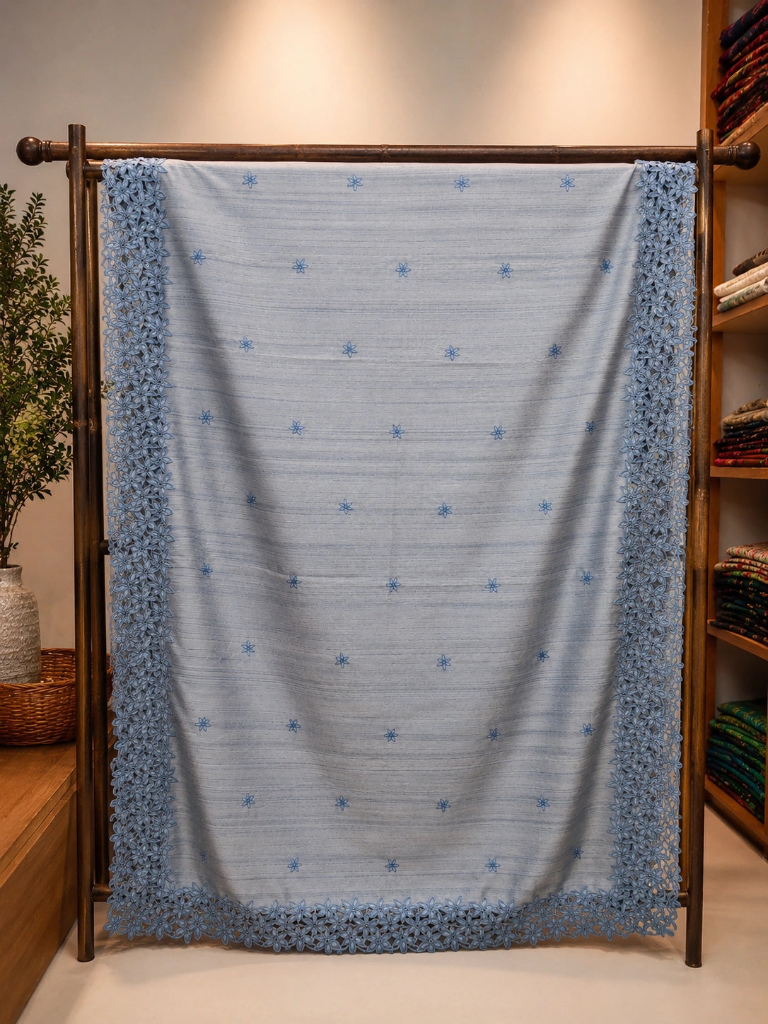 Powder Blue Tussar Cut Work Saree