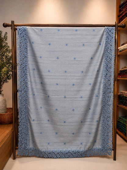 Powder Blue Tussar Cut Work Saree