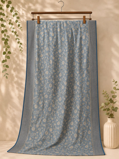 Steel Blue Matka Khaddi Banarasi Saree with Antique Zari Floral Weaving