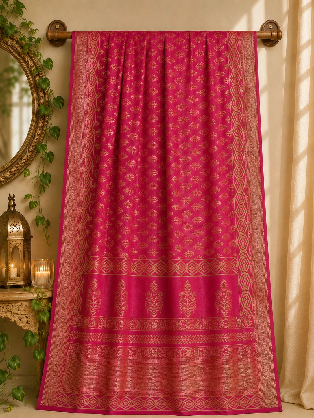 Rani Pink Maheshwari Silk Woven Saree